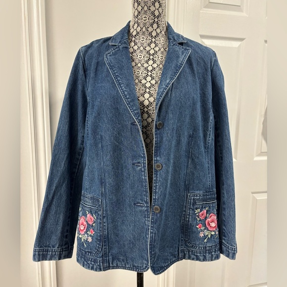 Northern Reflections Cottagecore embroidered Floral Denim Blazer Jacket - Size L - Picture 3 of 7